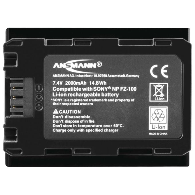 Ansmann 1400-0079 A-Son NP FZ-100 Batteria agli Ioni di Litio 7.4 V 2000 mAh compatibile con Sony Alpha 7 III Alpha 7R III Alpha 900 colore Nero