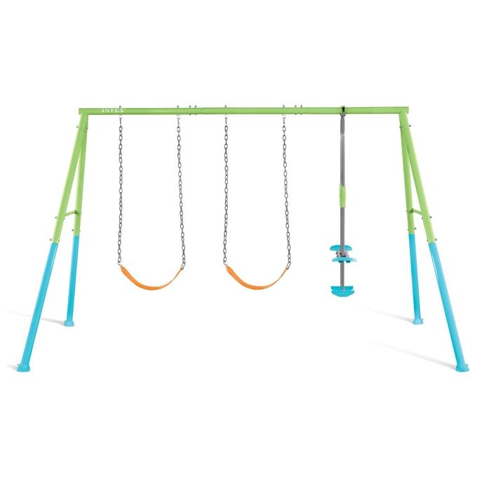 Intex 44121 Altalena Swing Set Colorata Due seggiolini e Dondolo 343x249x203 cm Bimbo Verde