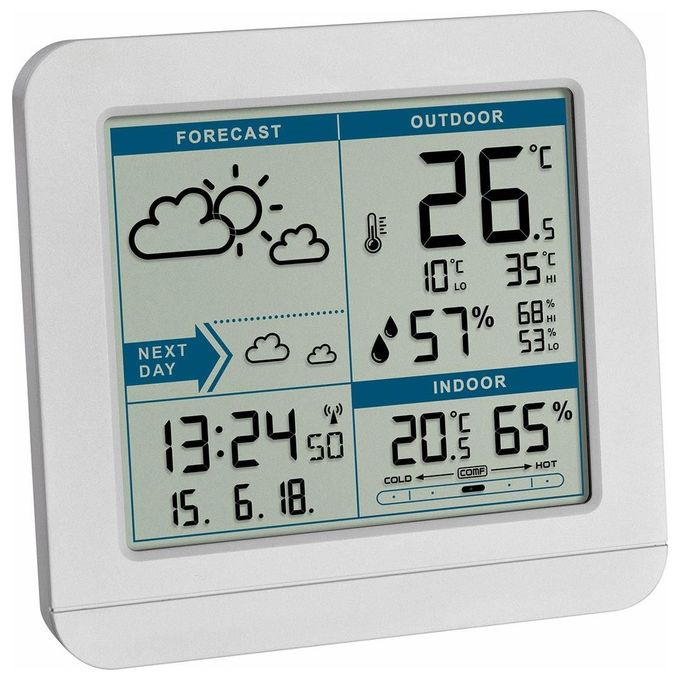 TFA-Dostmann 35.1152.02 Sky Stazione Meteo Digitale con Sensore Esterno Previsione 2 Giorni Retroilluminazione Display LCD Alimentazione Batteria AAA colore Bianco
