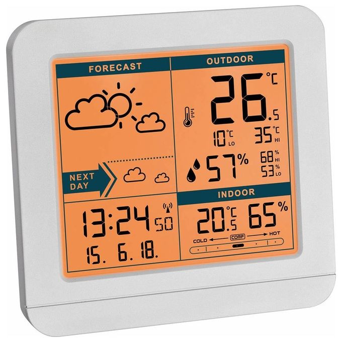 TFA-Dostmann 35.1152.02 Sky Stazione Meteo Digitale con Sensore Esterno Previsione 2 Giorni Retroilluminazione Display LCD Alimentazione Batteria AAA colore Bianco