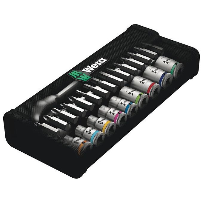 Wera 8100 SA 11 Set Cricchetto Zyklop Metal con Levetta per Invertire la Rotazione Attaco da 1-4'' in Pollici 28 Pezzi