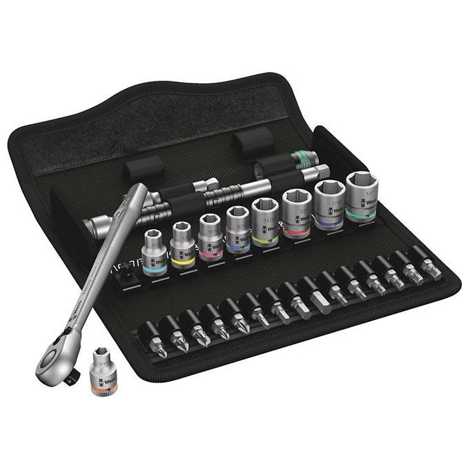 Wera 8100 SA 11 Set Cricchetto Zyklop Metal con Levetta per Invertire la Rotazione Attaco da 1-4'' in Pollici 28 Pezzi