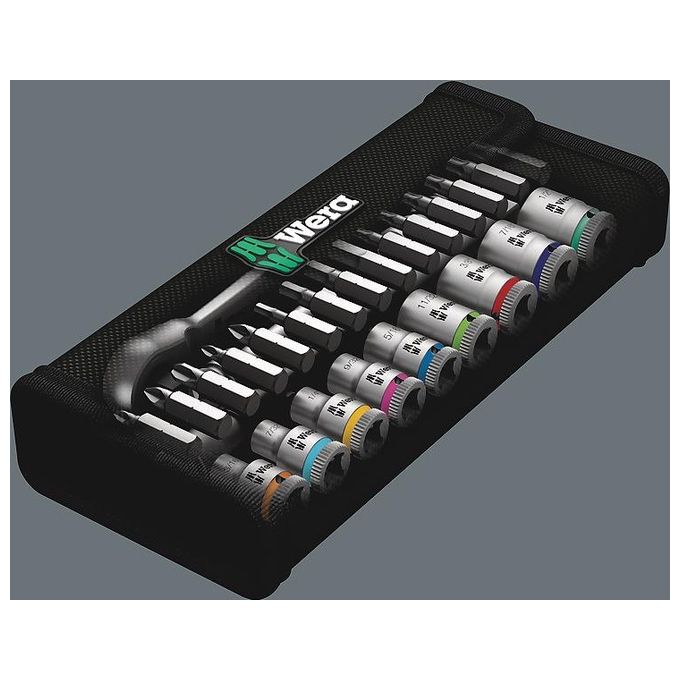 Wera 8100 SA 11 Set Cricchetto Zyklop Metal con Levetta per Invertire la Rotazione Attaco da 1-4'' in Pollici 28 Pezzi
