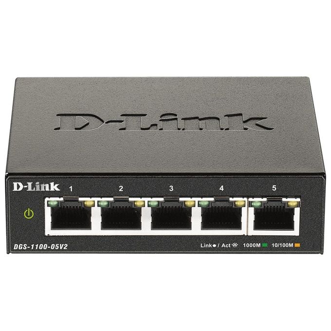 D-Link DGS-1100-05V2 Switch di Rete Gestito L2 5 Porte Gigabit EasySmart QoS VLAN Fanless colore Nero