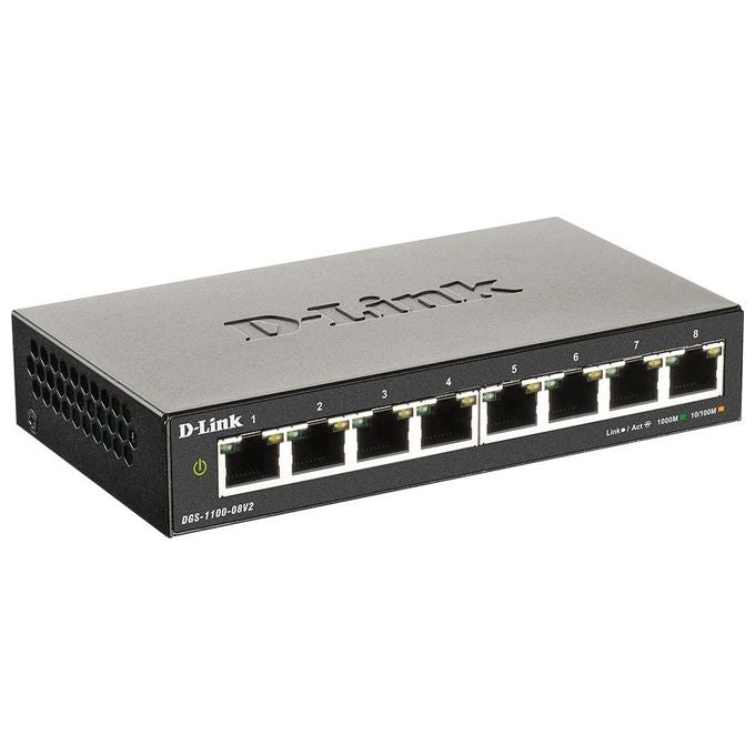 D-Link DGS-1100-08V2-E Switch di Rete Gestito L2 8 Porte Gigabit Ethernet 10-100-1000 Fanless VLAN QoS colore Nero