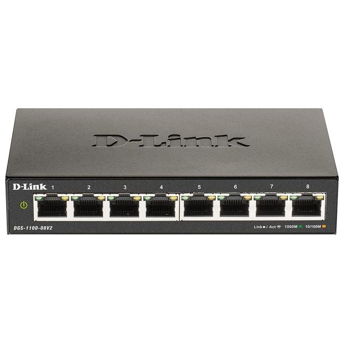 D-Link DGS-1100-08V2-E Switch di Rete Gestito L2 8 Porte Gigabit Ethernet 10-100-1000 Fanless VLAN QoS colore Nero