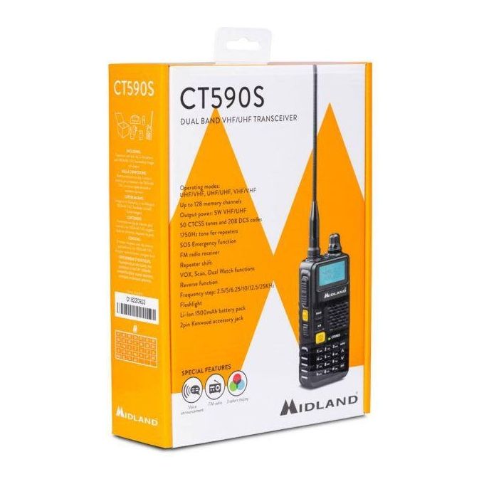 Midland CT590S Ricetrasmittente Singola Dual Band VHF-UHF 128 Canali Memorizzabili
