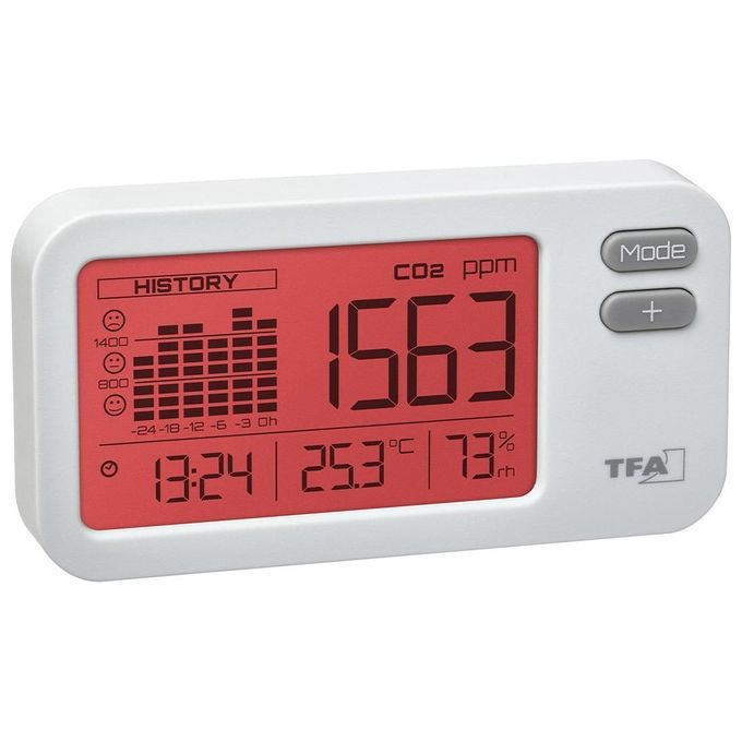TFA-Dostmann 31.5009.02 AIRCO2NTROL COACH Misuratore di Anidride Carbonica CO2 con Display LCD Retroilluminato Temperatura Umidita' Orologio e Grafico 24 Ore colore Bianco