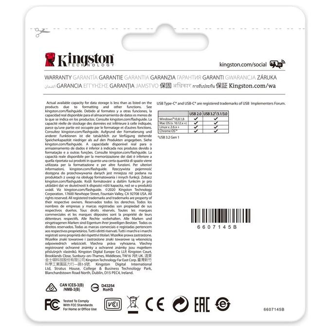 Kingston Technology 70 Unita' Flash USB 256Gb USB tipo-C 3.2 Gen 1 Nero