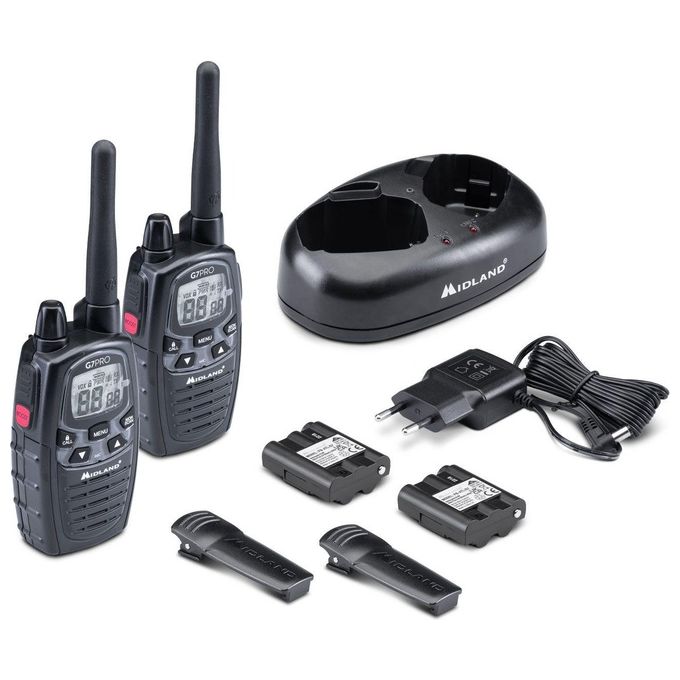 Midland C1090.13 G7 Pro Ricetrasmittente Walkie Talkie Coppia PMR446 69 Canali 500 W VOX Display LCD colore Nero
