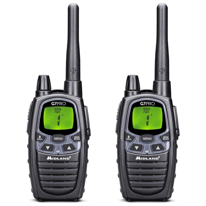Midland C1090.13 G7 Pro Ricetrasmittente Walkie Talkie Coppia PMR446 69 Canali 500 W VOX Display LCD colore Nero