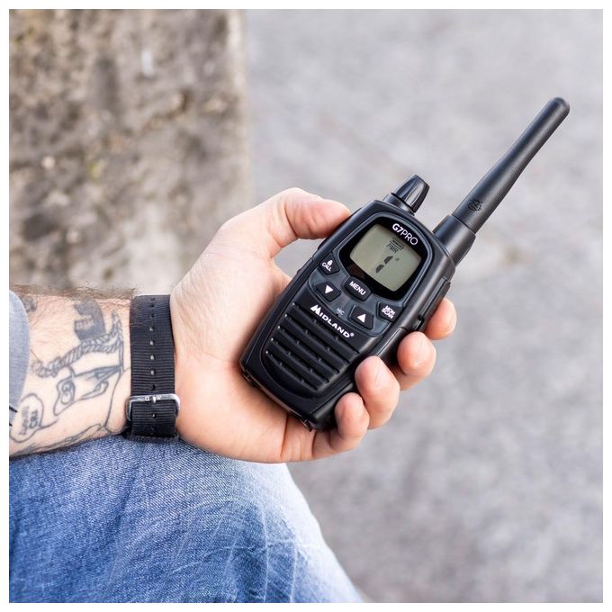 Midland C1090.13 G7 Pro Ricetrasmittente Walkie Talkie Coppia PMR446 69 Canali 500 W VOX Display LCD colore Nero