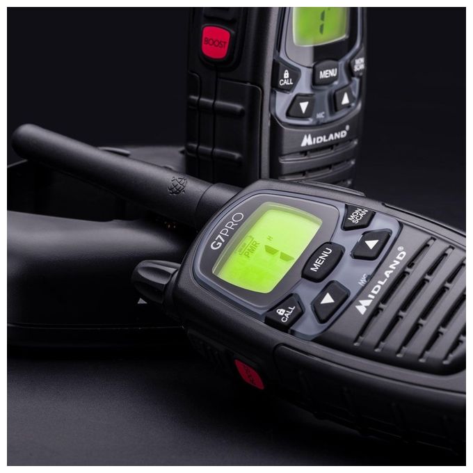 Midland C1090.13 G7 Pro Ricetrasmittente Walkie Talkie Coppia PMR446 69 Canali 500 W VOX Display LCD colore Nero