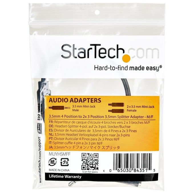 StarTech Adattatore splitter cuffie a 4 pin da 3,5 mm a 2x 3,5 mm a 3 pin - M-F