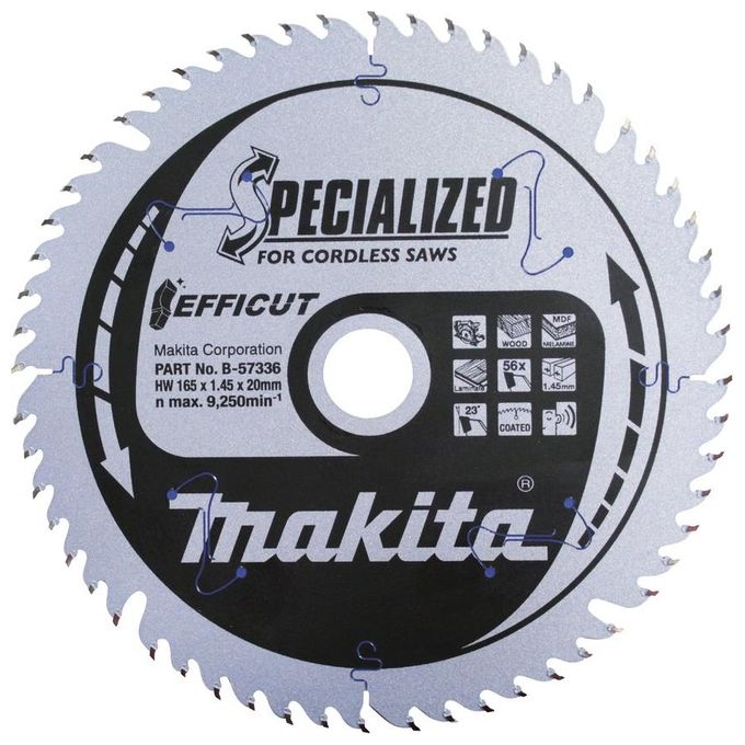 Makita B-57336 Efficut Lama per Sega Circolare 165 mm 20 mm foro 56 denti 1,45 mm taglio legno laminato