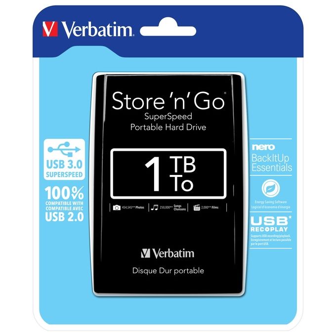 Verbatim Hard Disk Esterno usb 3.0 1Tb 2.5 Slim 1000gb