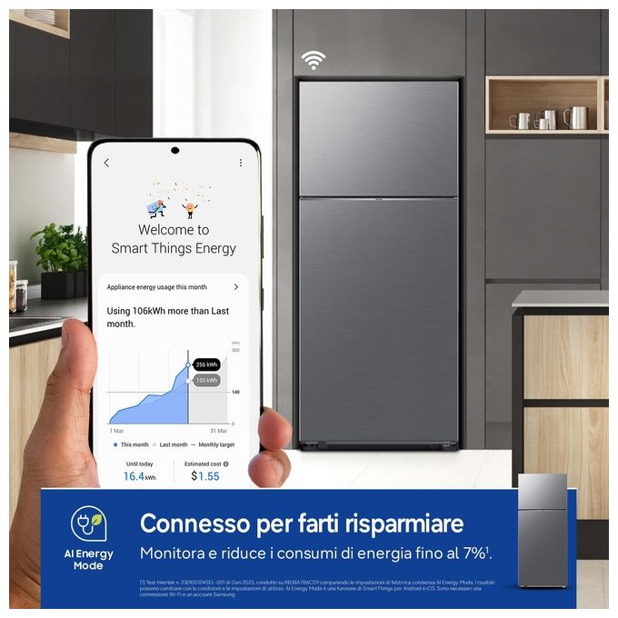 Samsung RT53DG7A14S9 Serie 7300 AI Frigorifero Doppia Porta 530 L 185,5 cm Classe E 37 dB No Frost Twin Cooling Plus WiFi colore Metal Inox