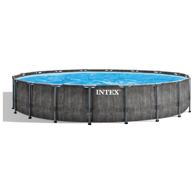 Intex 26744 Prism Frame Greywood Piscina Fuori Terra Rotonda 549x122 cm 24311 L con Pompa Filtro Scaletta e Teli colore Grigio