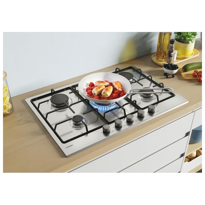 Candy CHW74WX - Piano cottura a gas 5 zone, (75 cm), Acciaio Inox