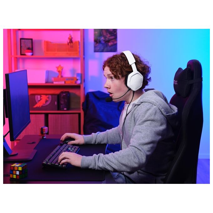 Trust cuffie gaming gxt492w carus bianche over ear multipiattaforma microfono removibile