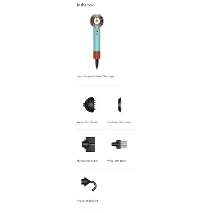 Dyson 515276-01 Supersonic Nural Asciugacapelli 1600W Motore V9 3 Velocita' 4 Temperature con Accessori colore Blu Arancione
