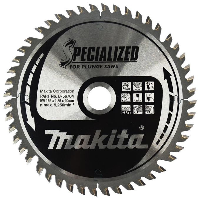 Makita B-56764 Lama per Sega Circolare SPECIALIZED 165x20 mm 48 Denti per Legno con Tagli Universali colore Nero