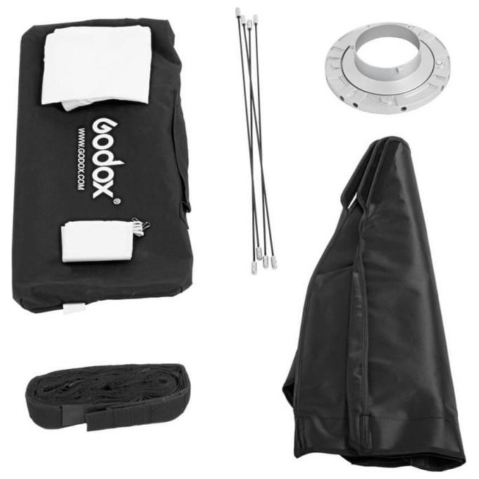 Godox SB-FW30120 Softbox Strip Rettangolare 30x120 cm Attacco Bowens Griglia Nido d'Ape Doppio Diffusore colore Nero