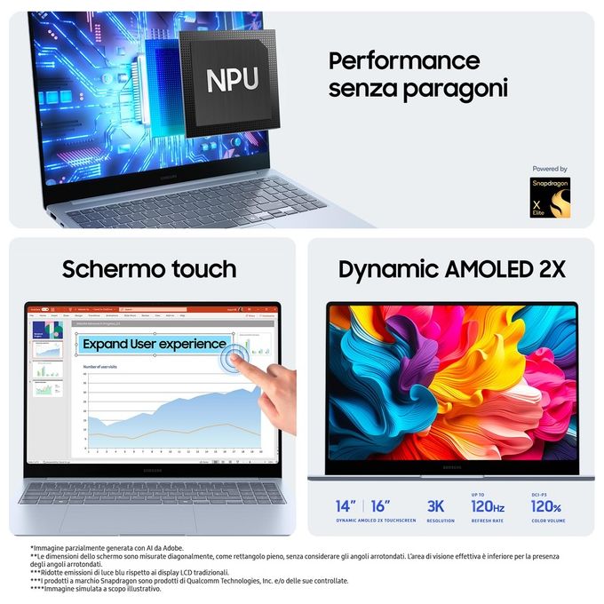 Samsung NP940XMA-KB1IT Galaxy Book4 Edge Notebook 14'' Snapdragon X Elite 16GB RAM 512GB SSD Windows 11 Home colore Sapphire Blue