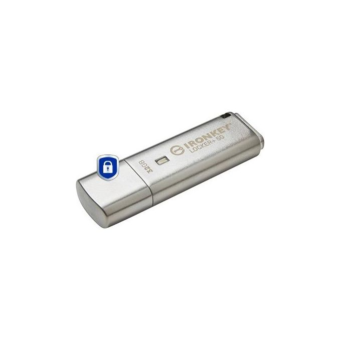 Kingston IKLP50-32GB IronKey Locker+ 50 Chiavetta USB 32GB USB 3.2 Gen 1 Tipo A Crittografia AES 256bit FIPS 197 colore Argento