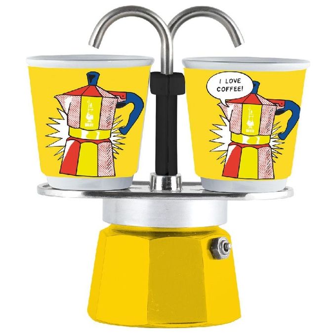 Bialetti Mini Express Colore Giallo Caffettiera con 2 Bicchierini