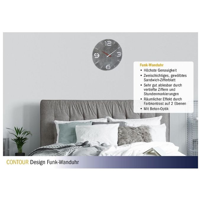 TFA Dostmann Orologio da Parete Analogico Contour Effetto Cemento-Bianco
