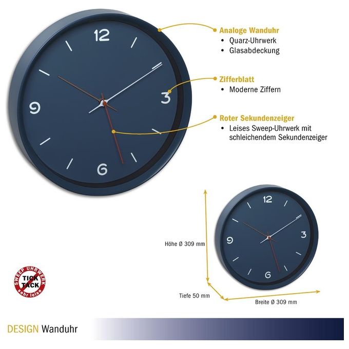 TFA Dostmann Orologio da Parete Analogico Blu Petrolio