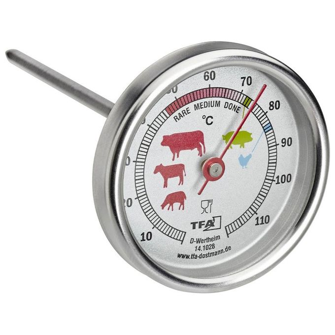TFA-Dostmann 14.1028 Termometro Analogico BBQ Grill Smoker Arrosti 0 120 °C acciaio inox colore Argento