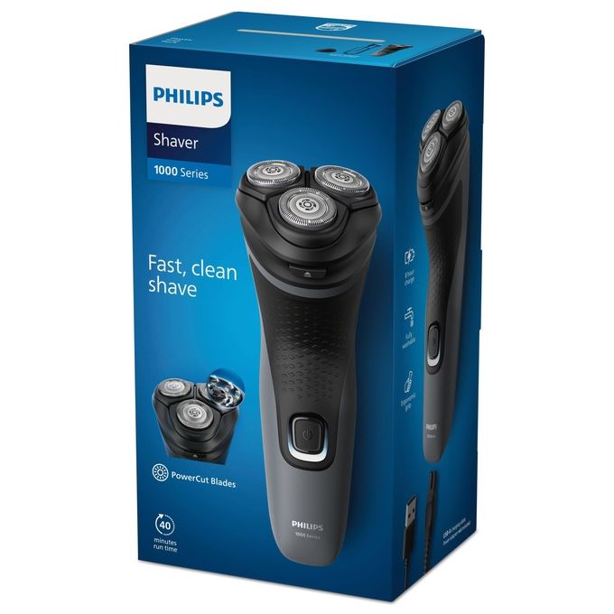 Philips S1142-00 Serie 1000 Rasoio elettrico rotativo bagnato e secco 3 testine autonomia 40 min colore Grigio