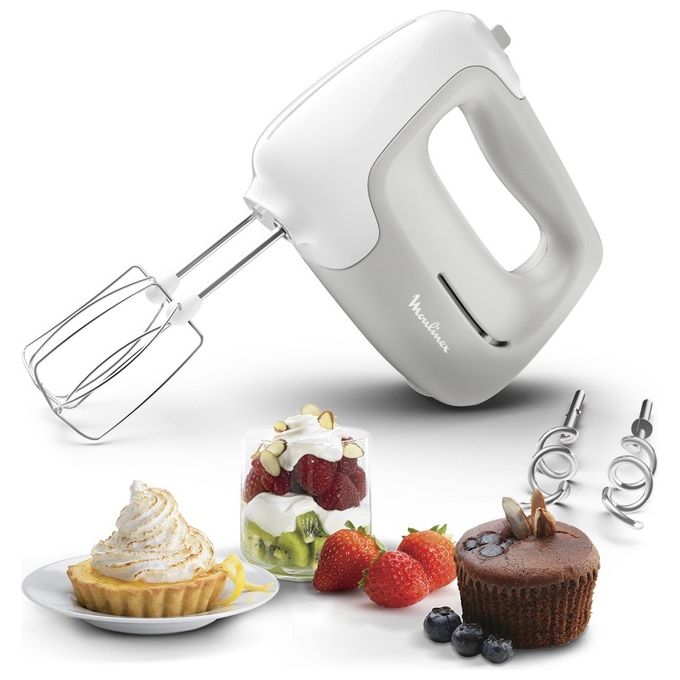 Moulinex HM450B PrepMix Sbattitore Elettrico 450W 5 Velocita' Turbo 2 Fruste 2 Ganci Impastatori Acciaio Inox colore Bianco Grigio