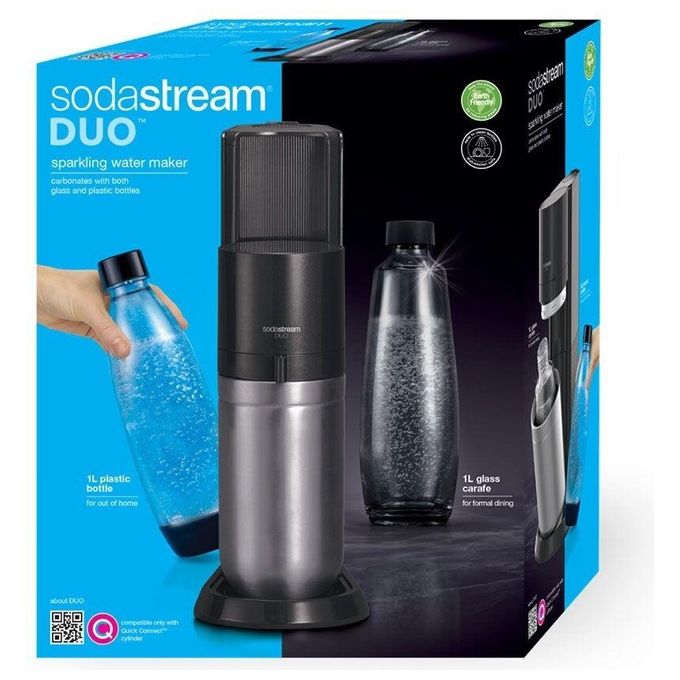 SodaStream 1016812441 Duo Gasatore per Acqua Frizzante con Bottiglia Vetro 1 L e Bottiglia Plastica 1 L Cilindro CO2 60 L colore Nero