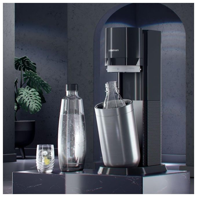 SodaStream 1016812441 Duo Gasatore per Acqua Frizzante con Bottiglia Vetro 1 L e Bottiglia Plastica 1 L Cilindro CO2 60 L colore Nero