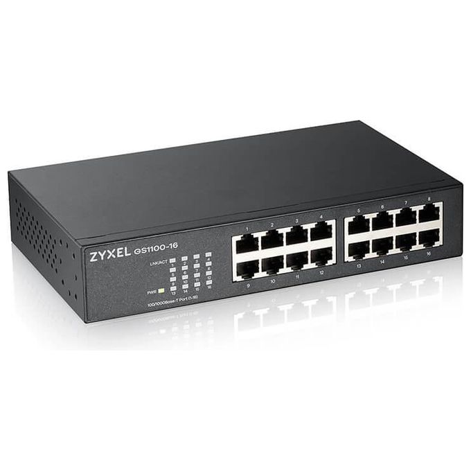 Zyxel GS1100-16 Switch Non Gestito 16 Porte Gigabit Ethernet 10-100-1000 32 Gbit-s Fanless Desktop Rack