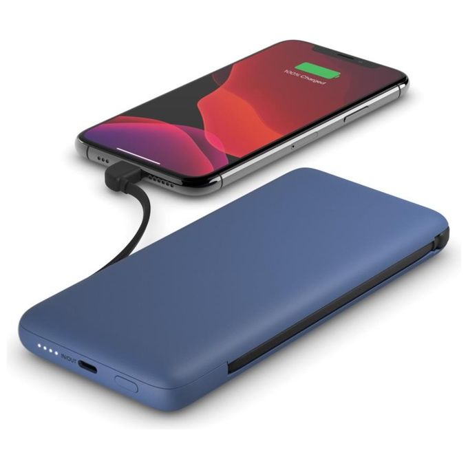 Belkin BPB006BTBLU Powerbank 10000 mAh USB-C Lightning Cavi Integrati 18W colore Blu