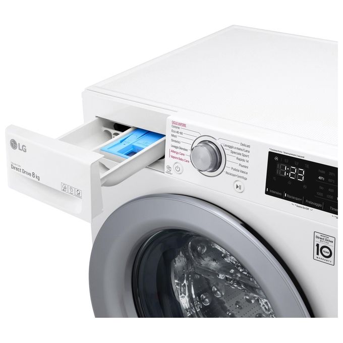 LG F2WV3S7S4E - Lavatrice Slim a carica frontale 7 kg, 1200 rpm, Classe energetica D, AI DD, Lavaggio a vapore Steam, (85x60x47,5 cm), Bianco