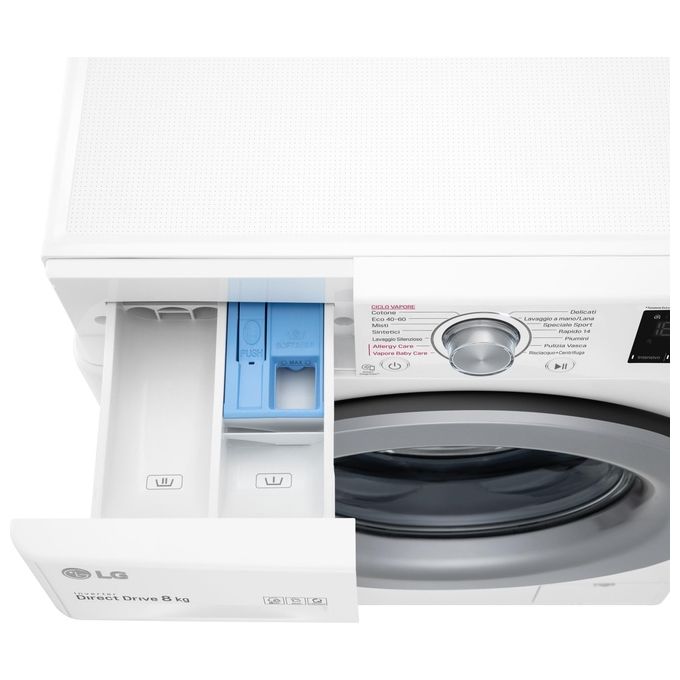 LG F2WV3S7S4E - Lavatrice Slim a carica frontale 7 kg, 1200 rpm, Classe energetica D, AI DD, Lavaggio a vapore Steam, (85x60x47,5 cm), Bianco