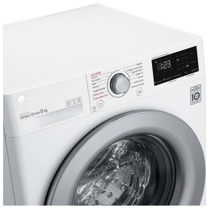 LG F2WV3S7S4E - Lavatrice Slim a carica frontale 7 kg, 1200 rpm, Classe energetica D, AI DD, Lavaggio a vapore Steam, (85x60x47,5 cm), Bianco