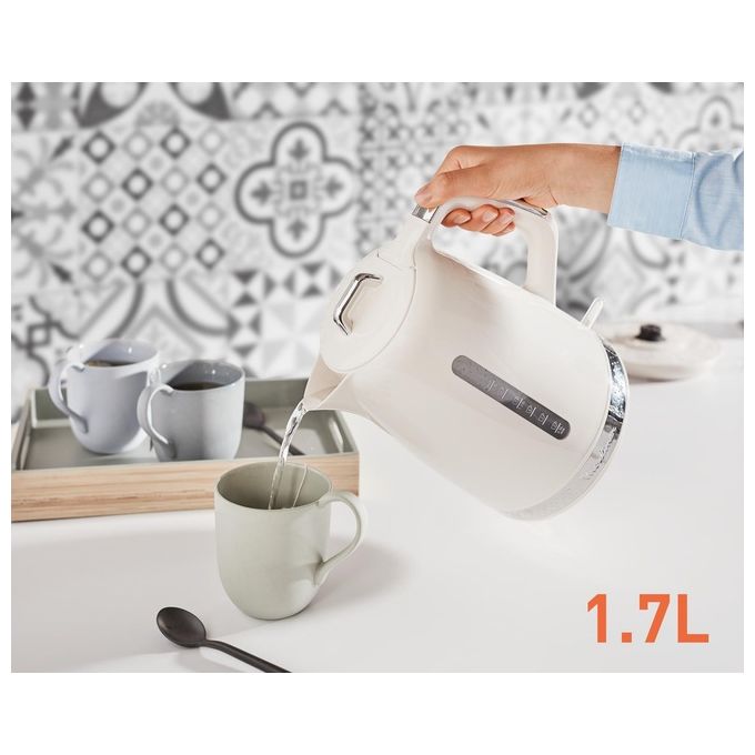 Moulinex BY320 Soleil Bollitore Elettrico 1.7 L 2400 W Coperchio a Cerniera Filtro Anticalcare Base Girevole 360° colore Avorio