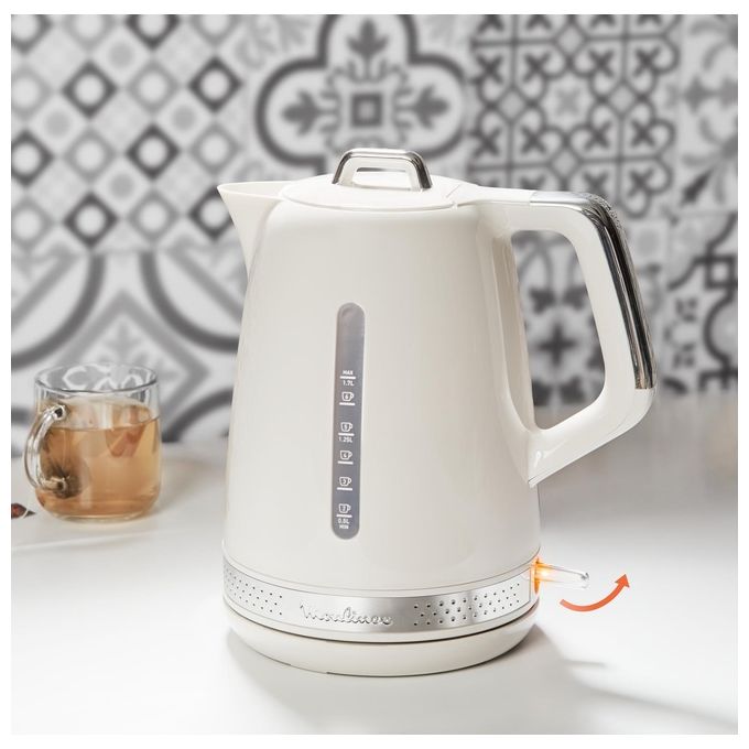 Moulinex BY320 Soleil Bollitore Elettrico 1.7 L 2400 W Coperchio a Cerniera Filtro Anticalcare Base Girevole 360° colore Avorio
