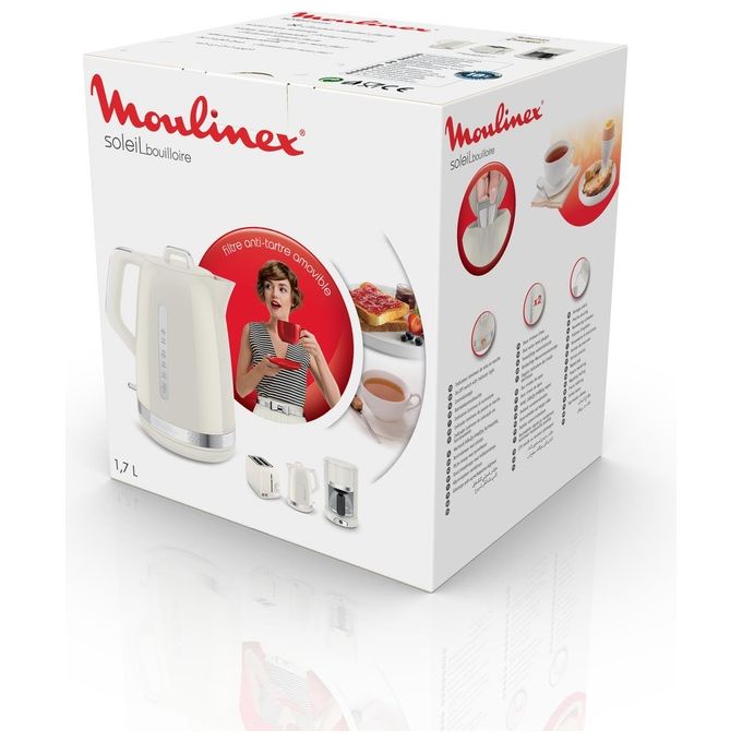 Moulinex BY320 Soleil Bollitore Elettrico 1.7 L 2400 W Coperchio a Cerniera Filtro Anticalcare Base Girevole 360° colore Avorio
