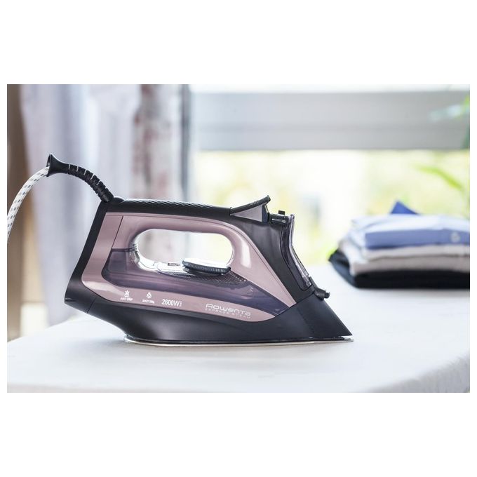 Rowenta DW4345 Express Steam Ferro da Stiro a Vapore 2600W Colpo Vapore 200 g-min Piastra Acciaio Inox Anticalcare colore Nero Rosa