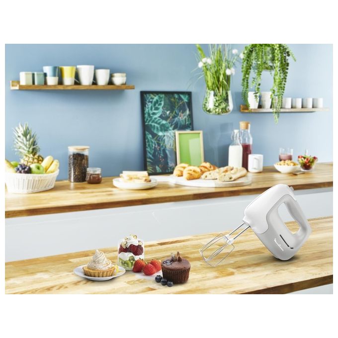 Moulinex HM450B PrepMix Sbattitore Elettrico 450W 5 Velocita' Turbo 2 Fruste 2 Ganci Impastatori Acciaio Inox colore Bianco Grigio