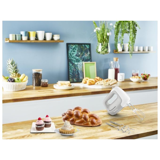 Moulinex HM450B PrepMix Sbattitore Elettrico 450W 5 Velocita' Turbo 2 Fruste 2 Ganci Impastatori Acciaio Inox colore Bianco Grigio