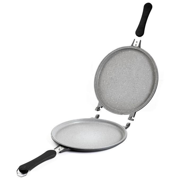 Aeternum 613010 Petra Vera Doppia Piastra Tonda 28 cm Antiaderente con Rivestimento Petravera Plus Rinforzato con Particelle Minerali e Chiusura Ermetica a Calamita colore Grigio