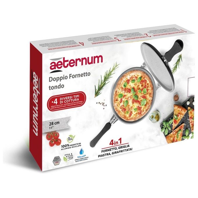 Aeternum 613010 Petra Vera Doppia Piastra Tonda 28 cm Antiaderente con Rivestimento Petravera Plus Rinforzato con Particelle Minerali e Chiusura Ermetica a Calamita colore Grigio